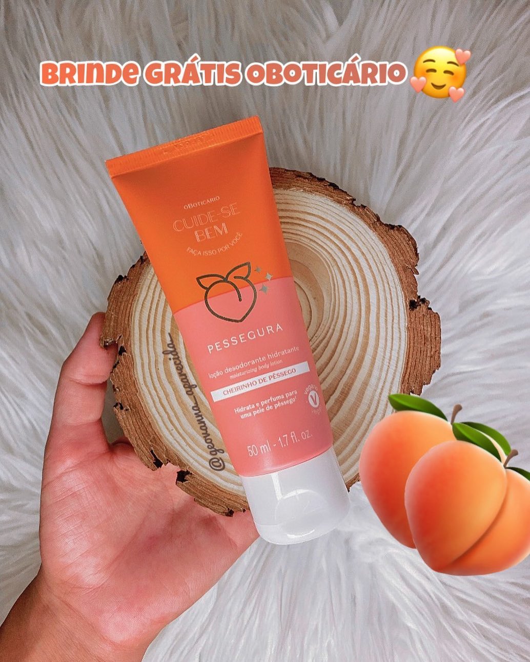 Pessegura para chamar de seu! 🍑✨

🍑 Para ganhar é só seguir o passo à passo: 
▶️ Baixe o aplicativo oficial de oBoticário e se cadastre
▶️ Selecione a loja mais próxima de você 
▶️ Escolha a data e o horário e vá até a loja retirar seu brinde (apenas 1 por CPF e para pessoas maiores de 18 anos) 

🍑 A promoção é válida do dia 03/03 até 27/03/22 e você ainda ganha 20% de desconto em qualquer produto da linha cuide-se bem! Tem um cheirinho bem gostoso de pêssego, corre pra garantir o seu! 🧡

#o