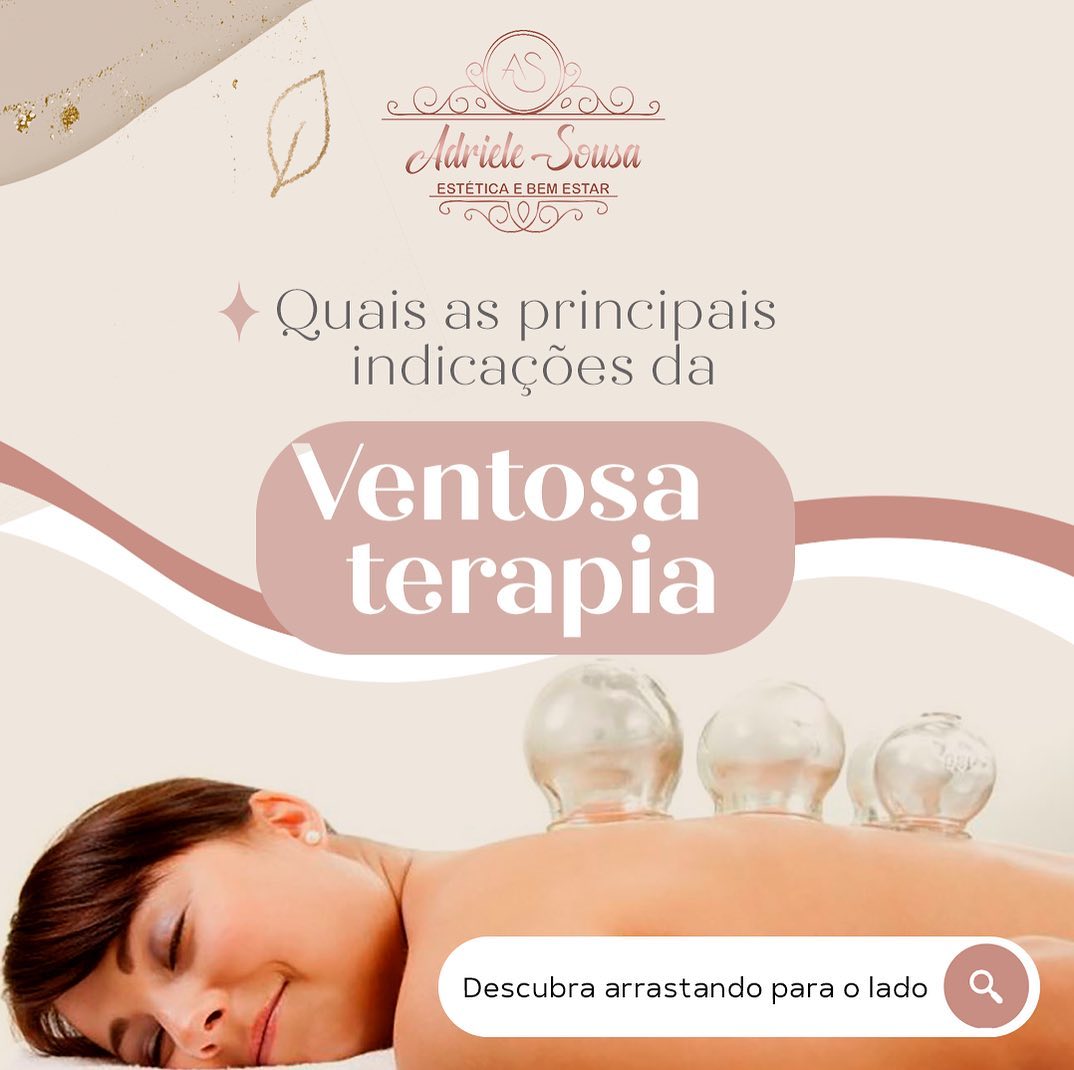 ✨ O Nosso dia a dia é bastante agitado e estressante: agenda lotada, compromissos de trabalho e família entre tantas outras coisas que precisamos fazer para manter uma vida razoavelmente equilibrada.

➡️ A Ventosaterapia é o ideal pra você! Vai te proporcionar inúmeros benefícios. 

➡️ Ela é uma terapia milenar, utilizada mundialmente para tratamento da dor, tensão muscular e indicada para outros tratamentos específicos. 

➡️ Também pode ser utilizada como tratamento estético e pode ajudar na re