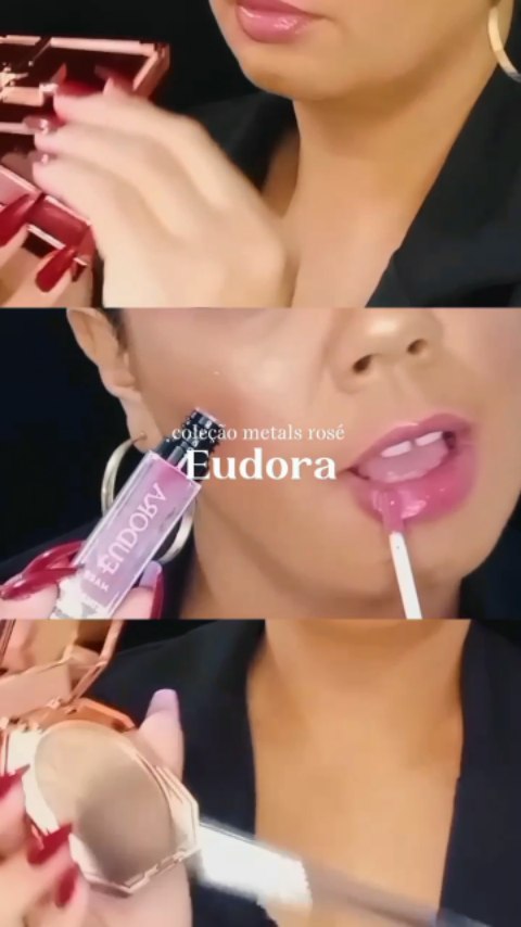 ❤️Coleção Metals Rosé da Eudora
Produtos belíssimos que trazem embalagens que são um luxo...❤️Paleta que simula uma mini bolsa  com alca de corrente toda trabalhada no rose Gold..
❤️Além de muita qualidade as sombras são muito pigmentadas e ainda tem as 4 sombras cremosas que podem ser usadas como batom ou blush
❤️São 4 tons em matte 4 tons em cintilante super brilho 
❤️O iluminador é incrível  parece uma joia de tão perfeito 
❤️E pra finalizar um batom líquido cremoso com acabamento brilhante n