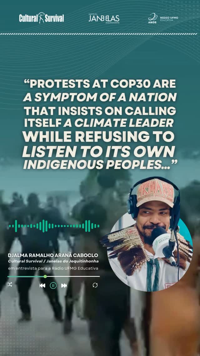 [PT / EN]
Djalma Ramalho Aranã Caboclo em entrevista para a Rádio UFMG Educativa ( @ufmgeducativa ) sobre participação na #COP30 e sobre os protestos que marcaram a conferência.

“Os protestos na COP30 são o sintoma de uma nação que insiste em performar liderança climática sem ouvir seus próprios povos indígenas, quilombolas, afrodescendentes e comunidades periféricas. Um país que segue ignorando as vozes de quem tem vivido com a terra e cuidado da terra por milênios. É nesse cenário que se deci