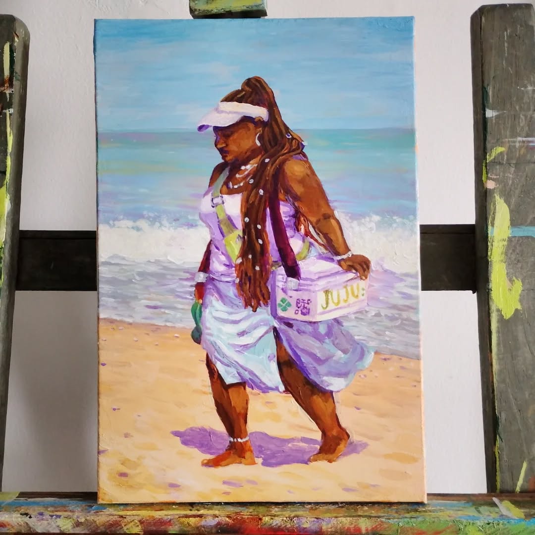 Odoiyá!! 2 de fevereiro 
🌊🦪🐚🐟🪻🩵✨
.
.
Série Orixás Urbanos: Yemanjá.
Arte de minha autoria.
Técnica em acrílica s/ tela 21x30
2026.
(DISPONÍVEL)
.
.
Orixás Urbanos

Esta série nasceu da junção de dois temas principais que venho explorando ao longo dos anos na minha produção artística: os arquétipos dos orixás e o cotidiano.

Fico me perguntando como seria a manifestação física de um orixá neste plano, vivenciando as mesmas experiências que os seres humanos no século XXI? Como se vestiria? C