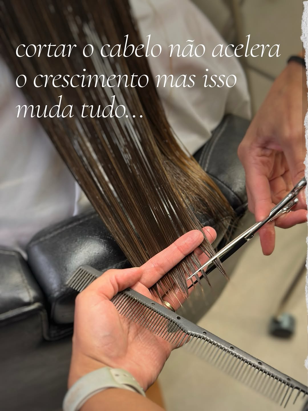 se cortar fizesse crescer mais rápido, todo mundo teria cabelão 👀
o que muda de verdade é que o cabelo quebra menos e cresce com aparência saudável.