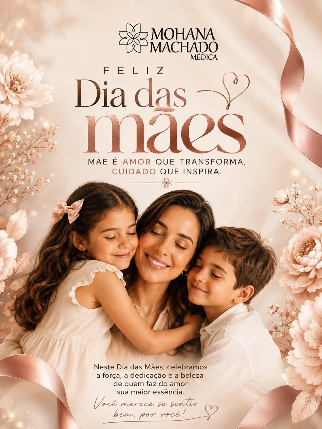 🌷 Feliz Dia das Mães
Ser mãe é representar o amor em sua forma mais pura,
é ser força nos momentos difíceis,
e fé constante nos dias de esperança.
Hoje celebramos mulheres extraordinárias,
que com dedicação, coragem e sabedoria
constroem não apenas suas famílias,
mas também o futuro da nossa cidade.
Cada gesto de cuidado, cada palavra de incentivo
e cada oração silenciosa
são sementes de um amanhã melhor.
Com profundo respeito e gratidão,
minha homenagem a todas as mães,
que são verdadeiros pil