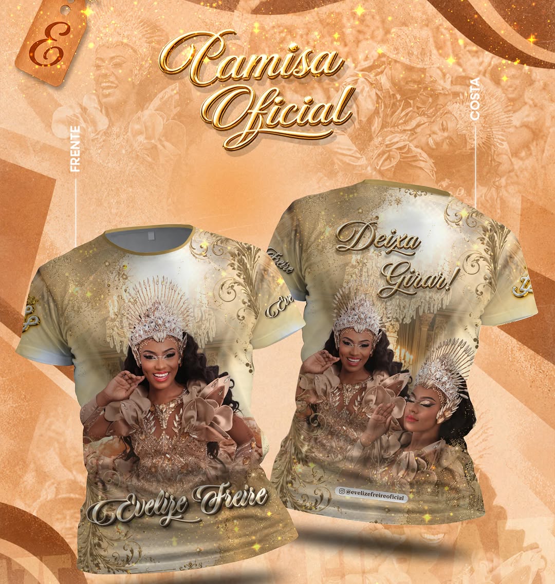 Ela chegou do jeitinho que a nossa rainha merece: elegante, marcante e cheia de brilho. ✨👸🏽

A camisa oficial de Evelize Freire foi criada com muito carinho, pensando em cada detalhe para representar toda a beleza e a essência dessa temporada tão especial. 💛 

Agora é a sua vez de vestir essa emoção com a gente! 
Garanta já a sua encomenda e deixar girar!

- Mais informações 
(81)996859673 📲
