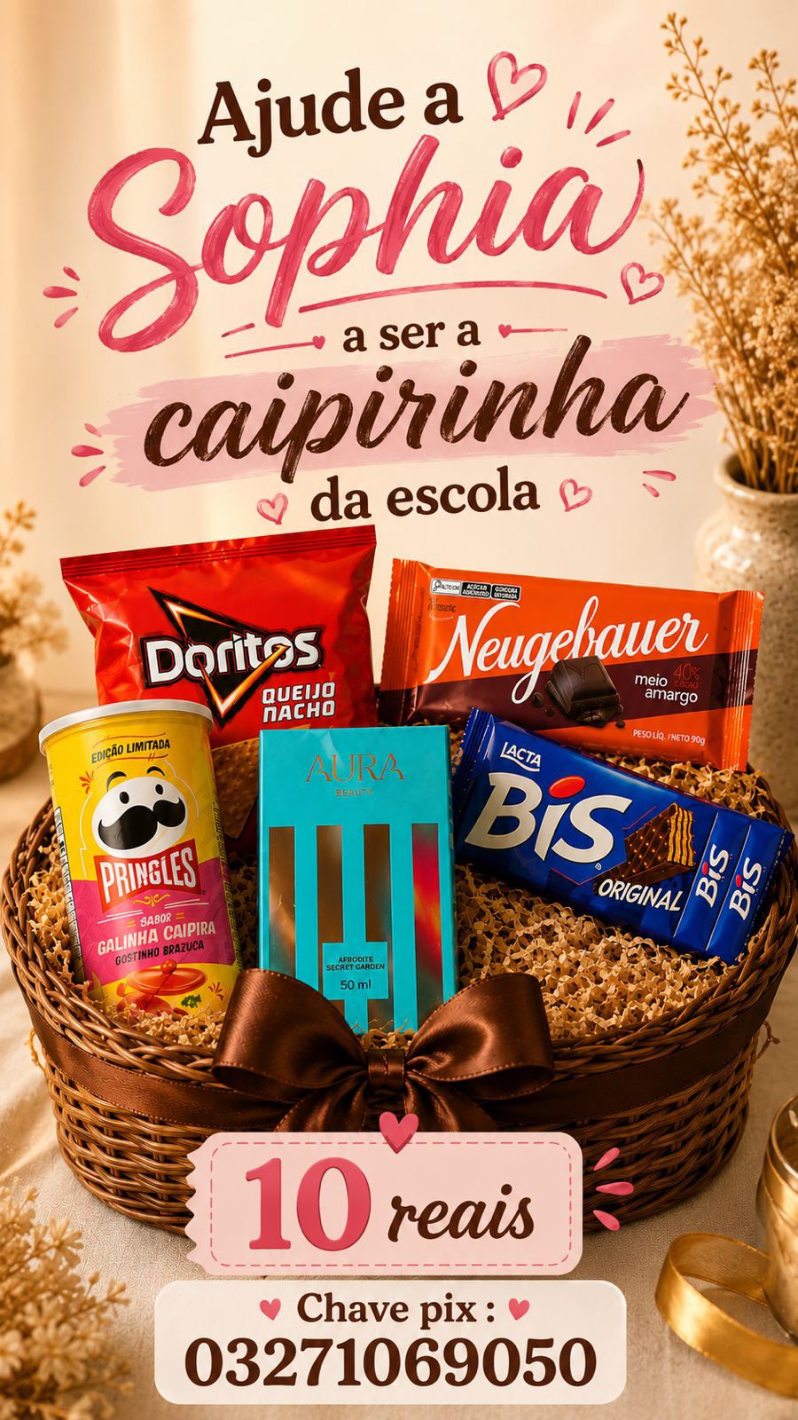 A nossa caipirinha Sophia precisa da ajuda de vocês! 🌽✨❤️

Quem me acompanha por aqui sabe o quanto a educação e o cuidado com os pequenos são importantes para mim, porque também sou professora. Este mês, a Sophia completa seu 1º aninho e está participando do concurso de Caipirinha da escola!

Mas o mais bonito dessa ação é o propósito por trás: todo o valor arrecadado com a venda das cartelas será revertido em material pedagógico para a escola dela, que atende pelo convênio do município. Como 