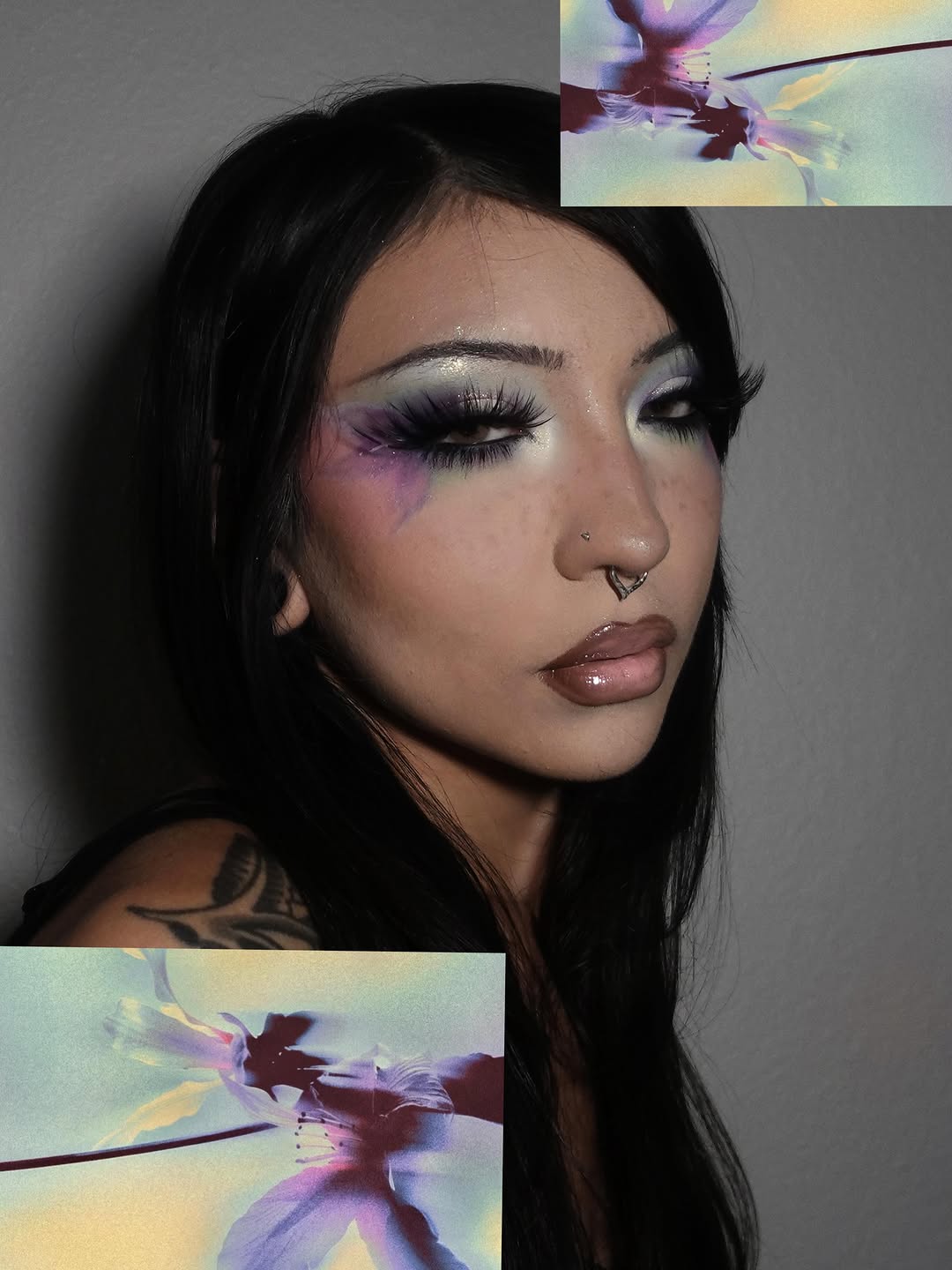 🪲🐠💟
products used: 
@anastasiabeverlyhills impeccable foundation 
@hudabeauty faux filter concealer + sugar cookie powder 
@anastasiabeverlyhills contour stick 

@colourpopcosmetics fade into hue palette 
@eldorafalseeyelashes lashes 

@makeupforever anywhere caffeine lip pencil 

#creativemakeup #makeup #makeupinspo #editorialmakeup