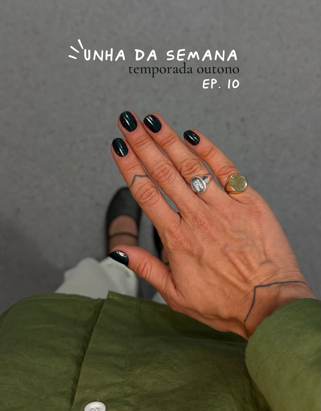 temporada outono - ep. 10 🍂
+ play na temporada da copa ✨💚

esmalte: bordado @impala 

todos os anéis são da @ysyacessorios | cupom: MAJUFRANCA10 

feedback do secante e do top coat vão ficar salvo nos destaques 🥰 

amamos? 👀 

#unhadasemana #unhas #nailinspo #outono #esmalteverde