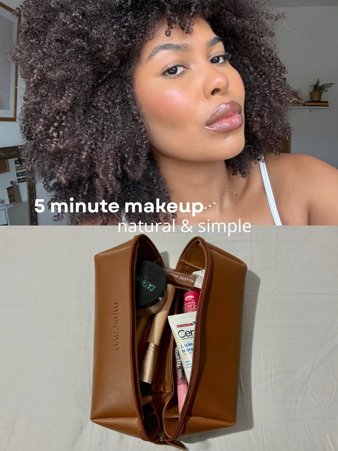 A maquiagem que faço quando quero uma pele bonita, iluminada e super leve divas 🤍
produtos usados: Hidratante @ceravebrasil 
gel de sobrancelhas @melu.brasil 
protetor solar efeito base @lorealparis 
base, corretivo e contorno  @mascavo 
blush cor mamão papaya @biobiocosmeticos 
pó @catharinehilloficial 
rímel @melu.brasil 
gloss @maccosmeticsbrasil