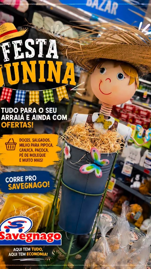 🌽🎉 Junho chegou e com ele o melhor da Festa Junina!

Passei no @savegnagosupermercados e encontrei tudo para deixar o arraiá completo: doces típicos, salgados, milho para pipoca, canjica, amendoim, paçoca, pé de moleque e muito mais! 🤠✨

E o melhor? Tem várias ofertas para você aproveitar e montar uma mesa deliciosa gastando menos.

Corre para o Savegnago e garanta tudo o que não pode faltar na sua Festa Junina! 🌽🔥

#Savegnago #FestaJunina #Arraia #Ofertas #ComidaTipica JunhoChegou Savegnag