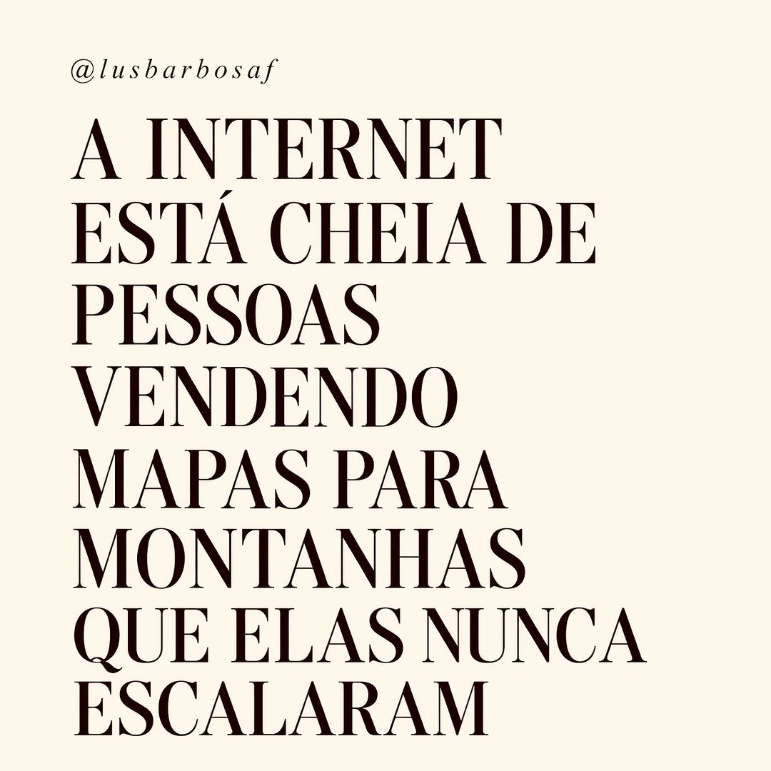 A internet está cheia de especialistas em caminhos que nunca percorreram. Por isso, mais importante do que ouvir quem fala bonito é observar quem vive aquilo que ensina.
@lusbarbosaf 

#autoconhecimentotransforma #inteligenciaemocional #saúdemental #maturidade #secuida