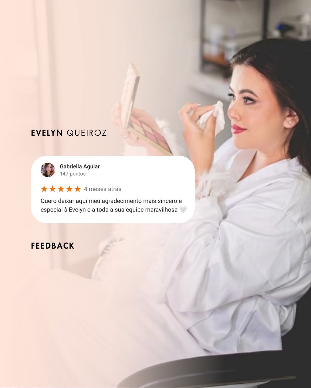 Não existe reconhecimento maior do que o carinho e a confiança das minhas noivas. ❤️
Cada avaliação é muito mais do que um comentário: é a certeza de que participei de um dos dias mais importantes da vida delas e deixei uma lembrança positiva desse momento.
E quando elas resolvem escrever avaliações assim, meu coração fica sem palavras. 🥹✨
Obrigada por confiarem em mim, no meu trabalho e no meu cuidado.

Um agradecimento especial a equipe maravilhosa que me ajudou a entregar um dia incrível pra