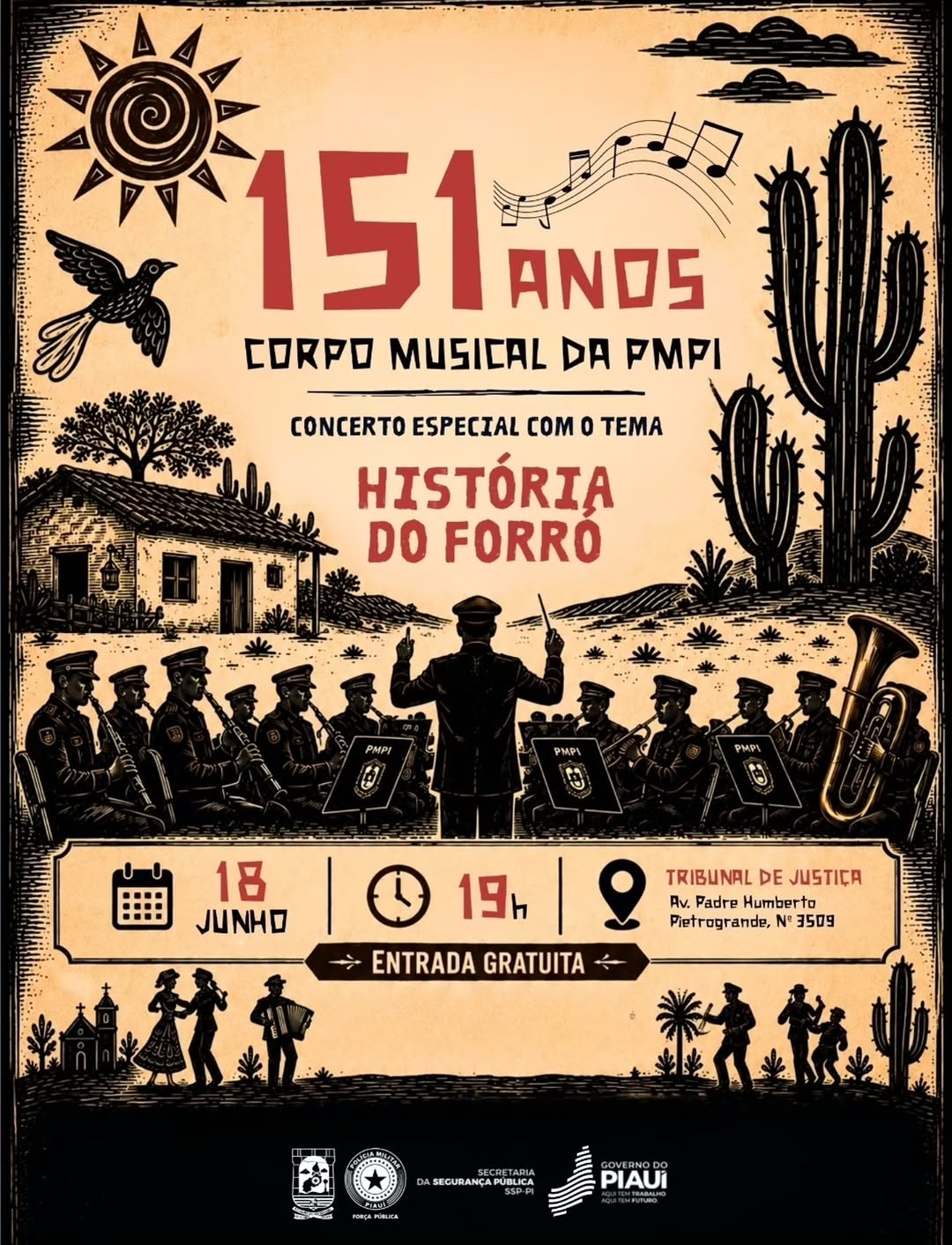 Concerto alusivo aos 191 Anos da PMPI e 151 Anos do Corpo Musical. Dia 18 de Junho, Quinta-Feira, no Auditório do TJ, às 19 Horas.

@pmpi_oficial 
@corpomusicalpmpi